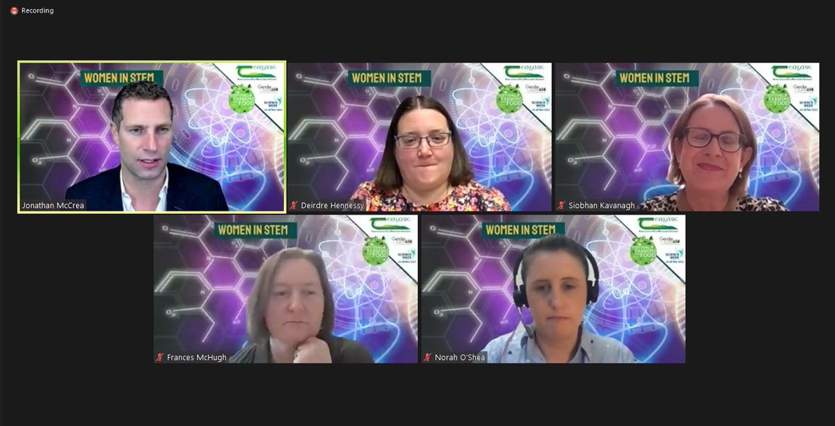 Fantastic #WomeninSTEM webinar from @teagasc this morning as part of the #FestFarmFood and #ScienceWeek2022. Great stories and insights from @NorahOshea1, @hennessydeirdre, Siobhan Kavanagh and Frances McHugh 👏