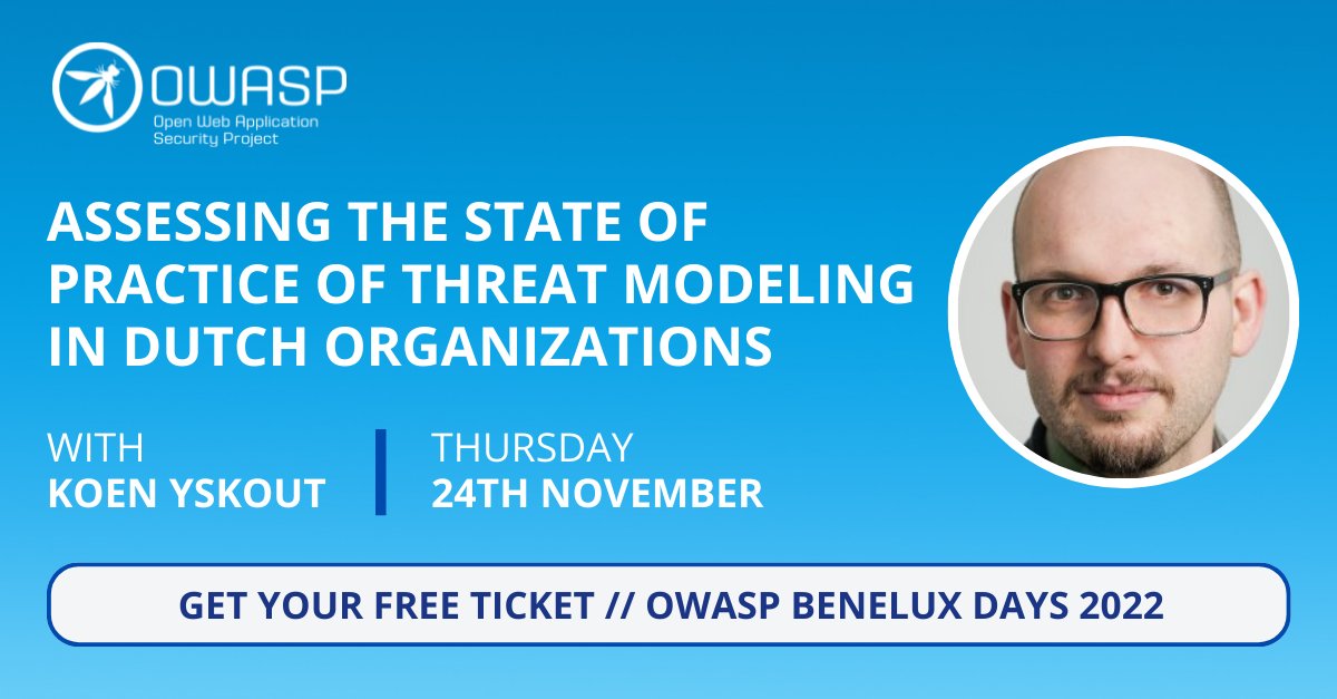 OWASP Netherlands (@owasp_nl) on Twitter photo 📢 New #OWASP BeNeLux Speaker Announcement!
Join <a href="/yskout/">Koen Yskout</a> as he shares exclusive insight into the current state of #threatmodeling in the Netherlands - a research project sponsored by NCSC-NL.
Get your free ticket here: eventbrite.com/e/owasp-benelu… #cybersecurity #appsec 📢 New #OWASP BeNeLux Speaker Announcement!
Join <a href="/yskout/">Koen Yskout</a> as he shares exclusive insight into the current state of #threatmodeling in the Netherlands - a research project sponsored by NCSC-NL.
Get your free ticket here: eventbrite.com/e/owasp-benelu… #cybersecurity #appsec