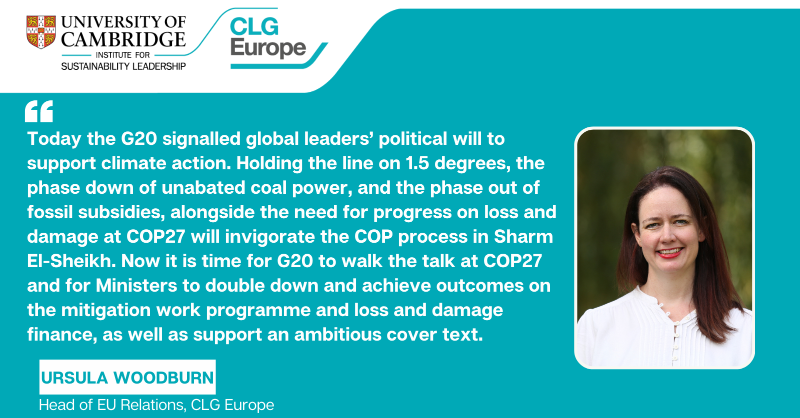 ClimateCLG's tweet photo. At #G20 today, leaders of the world's biggest economies expressed their support for ambitious outcomes from #COP27 while remaining committed to 1.5 target.
Read more on it and the position of @ClimateCLG in @BusinessGreen' article 👉 https://t.co/CcBsivNP4k
