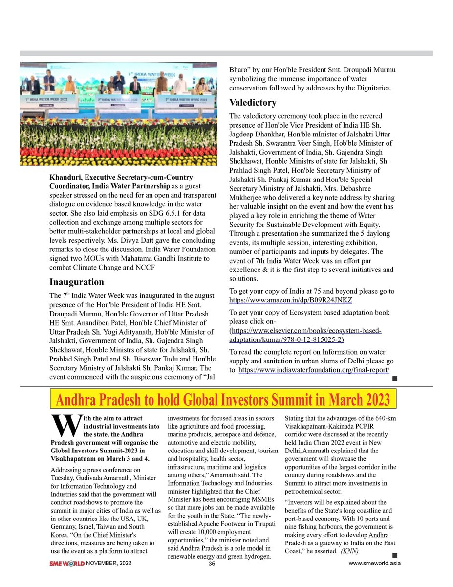 IndiaWaterFoun1's tweet photo. Dear Friends, please find the report on '#WaterSecurityforSustainableDevelopmentwithEquity' published in #SMEWorld Magazine, Vol. XV, No. 11, November 2022 issue. Please feel free to share your comments and suggestions for improvement...read more https://t.co/jsZJymwVFS https://t.co/Mp45lrzdkF