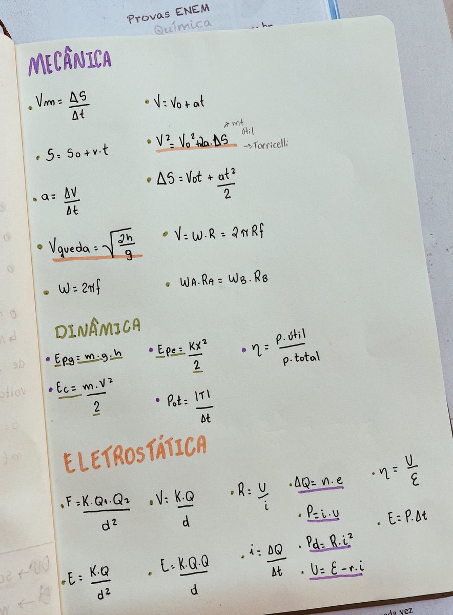 redznotes's tweet image. meu professor de fisica passou algumas formulas que geralmente caem no ENEM