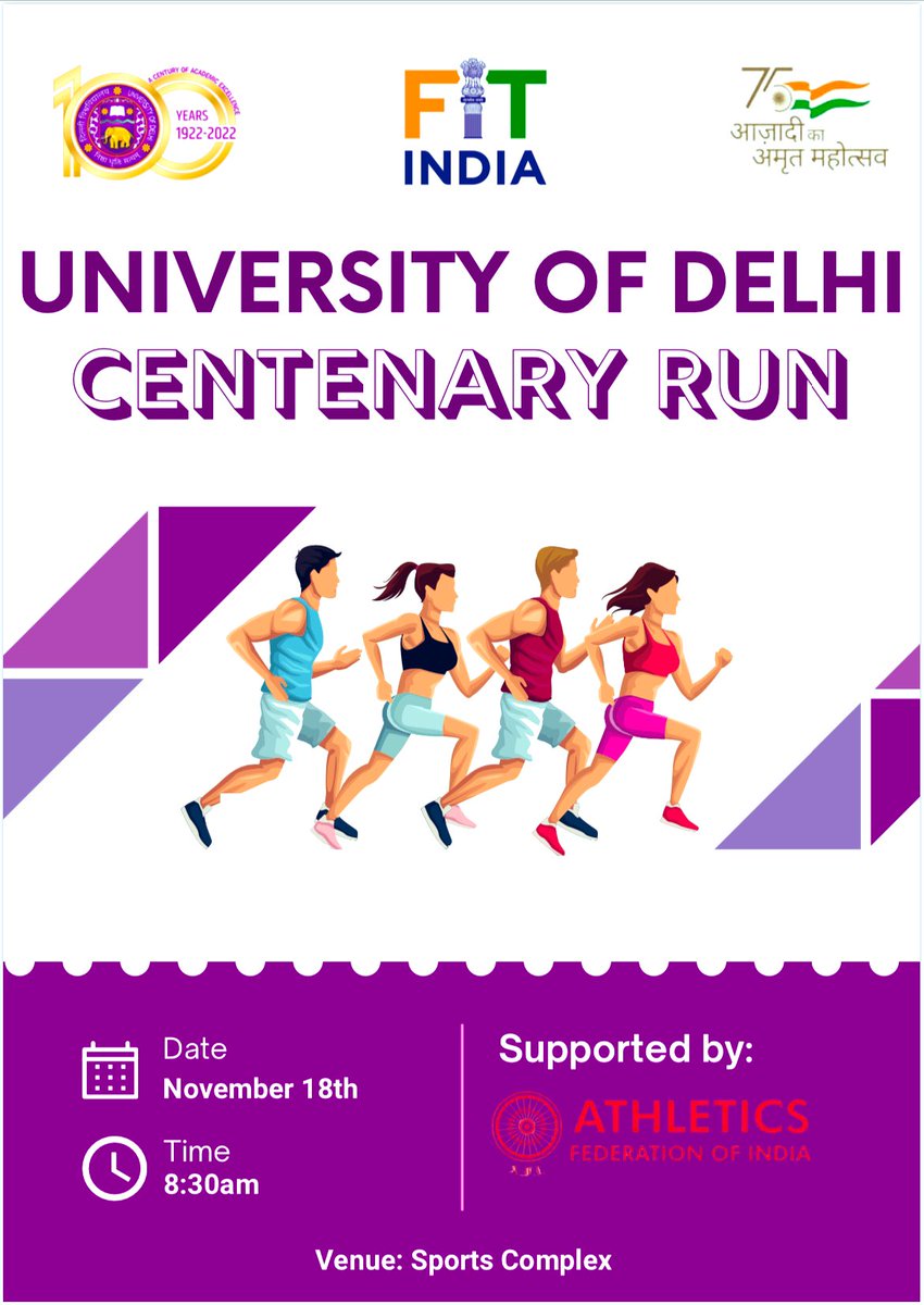 DigvijayHoPE's tweet photo. Join the Centenary Run program of @UnivofDelhi on 18th November 2022.

@spsinghdu @MundaArjun  @ABVPDelhi @abhishektandonD @PMOIndia @narendramodi https://t.co/QjwcUhZssI
