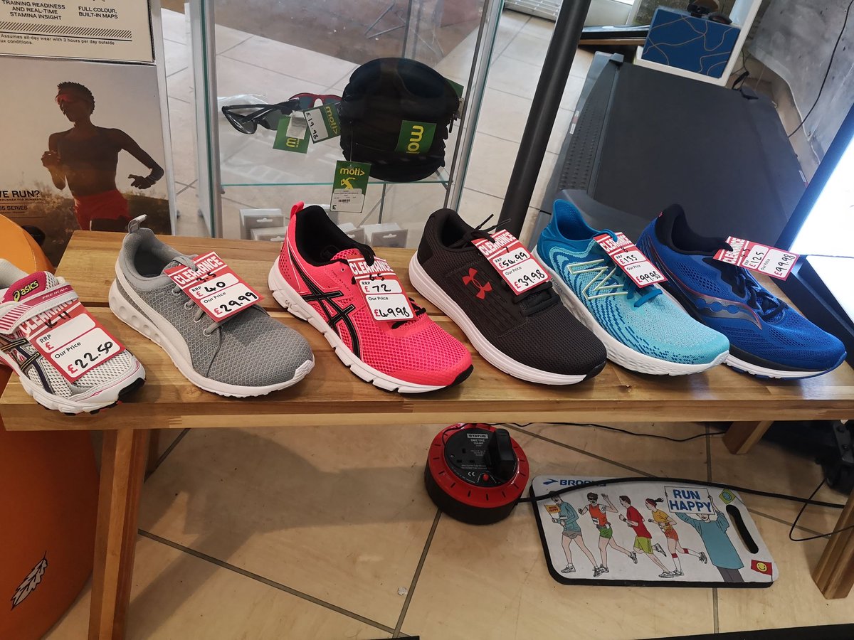 BARGAIN BUYS for all budgets on leisure &amp; running trainers 🏃 😍

Prices starting from just £22.50!

Shop top brands including Asics, Saucony, Puma, Under Armour &amp; much more!

Check out our full clearance range in store now!
#clearanceshoes #runningshop #runningstore #shoplocal