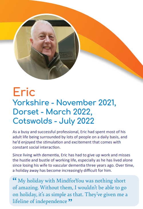 Meet Eric... 💛

To read Eric's full story visit mindforyou.co.uk/meet-eric/ and find out about the real impact of a MindforYou Holiday. 

#dementiaholidays #dementiaawareness #dementia #gueststories