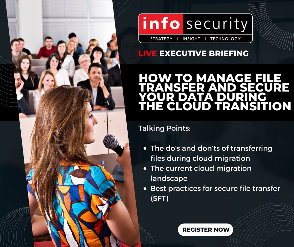 InfosecurityMag's tweet photo. [IN-PERSON EVENT] 🤝 Save the date of Monday 21st November 📅  #ExecutiveBreakfast -How to Manage File Transfer and Secure Your Data During the #CloudTransition - Meet your peers in the cybersecurity sector to discuss The do’s and don’ts of #CloudMigration https://t.co/bBDuAjbCsU https://t.co/GDGnL4LdEd