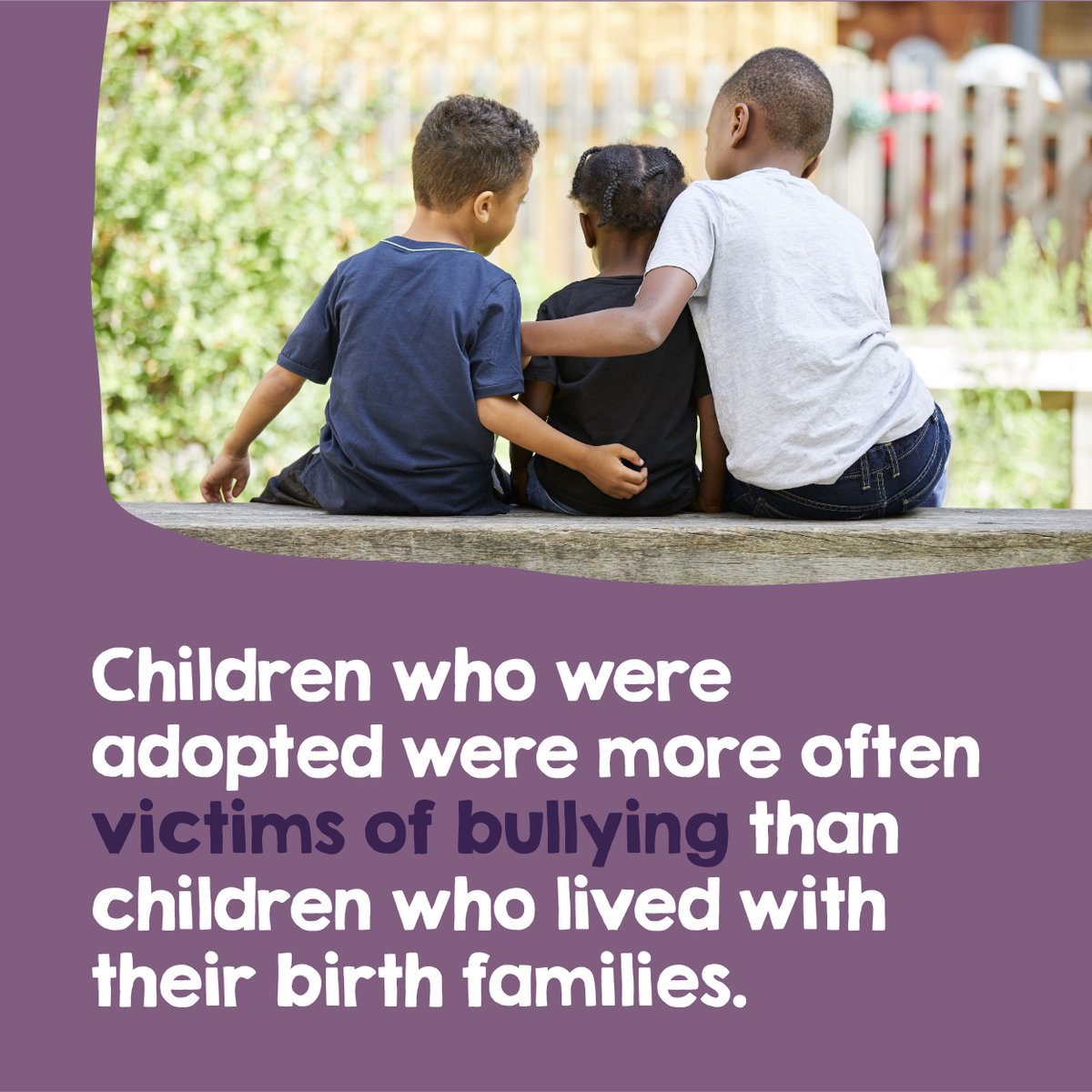 A study by the International Adoption Project showed  adopted children were more often victims of bullying than children who lived with their birth families.

This #AntiBullyingWeek we encourage all parents to talk with their children about the impact bullying has.

#ReachOut