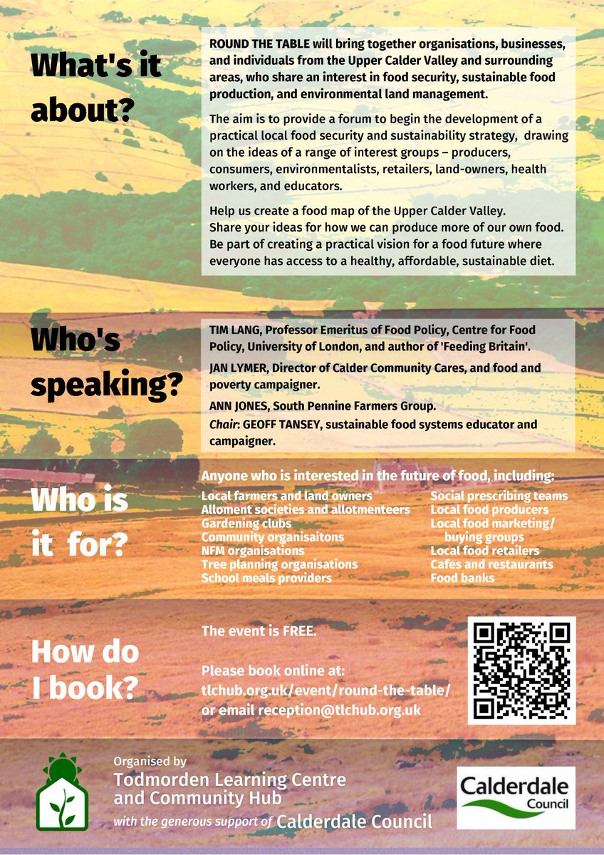 ROUND THE TABLE - Saturday 26 November
@ Tod College
Still time to book for our important local food conference!  tlchub.org.uk/event/round-th…