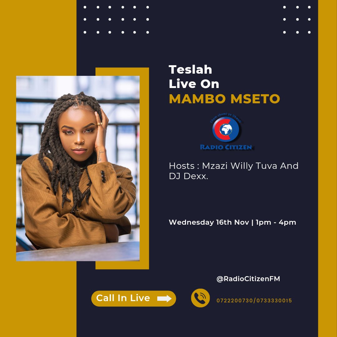 Let's have some fun on #MamboMseto 1pm-4pm @RadioCitizenFM | It's not just about good music but a captivating interview with Teslah as we celebrate 'Akina Dada Wanaojituma.' Kuna mengi yamejiri, kuna hits nyingi zimetoka na bado tunakujenga na kukuhamasisha. Just tune in...