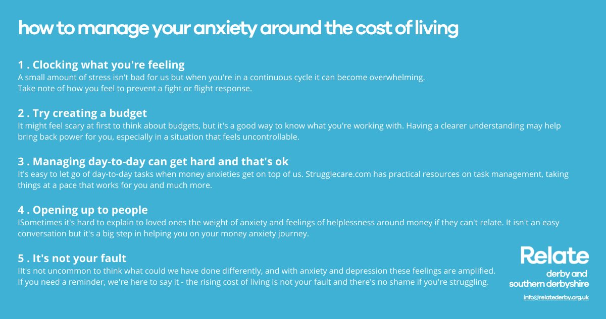 The #autumnbudget and the #costoflivingcrisis has left many of us struggling and feeling more anxious than usual, which can be overwhelming. Here are our top tips on how to manage your anxiety during this difficult time. bit.ly/39SDrLB