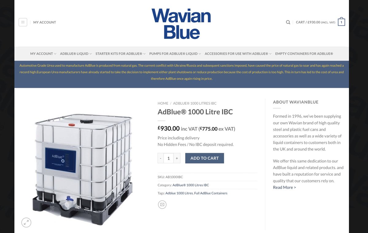 We are now able to accept orders from new customers for 1000 Litre AdBlue IBC's. Order here....wavianblue.com/product-page/a… price reduction too!