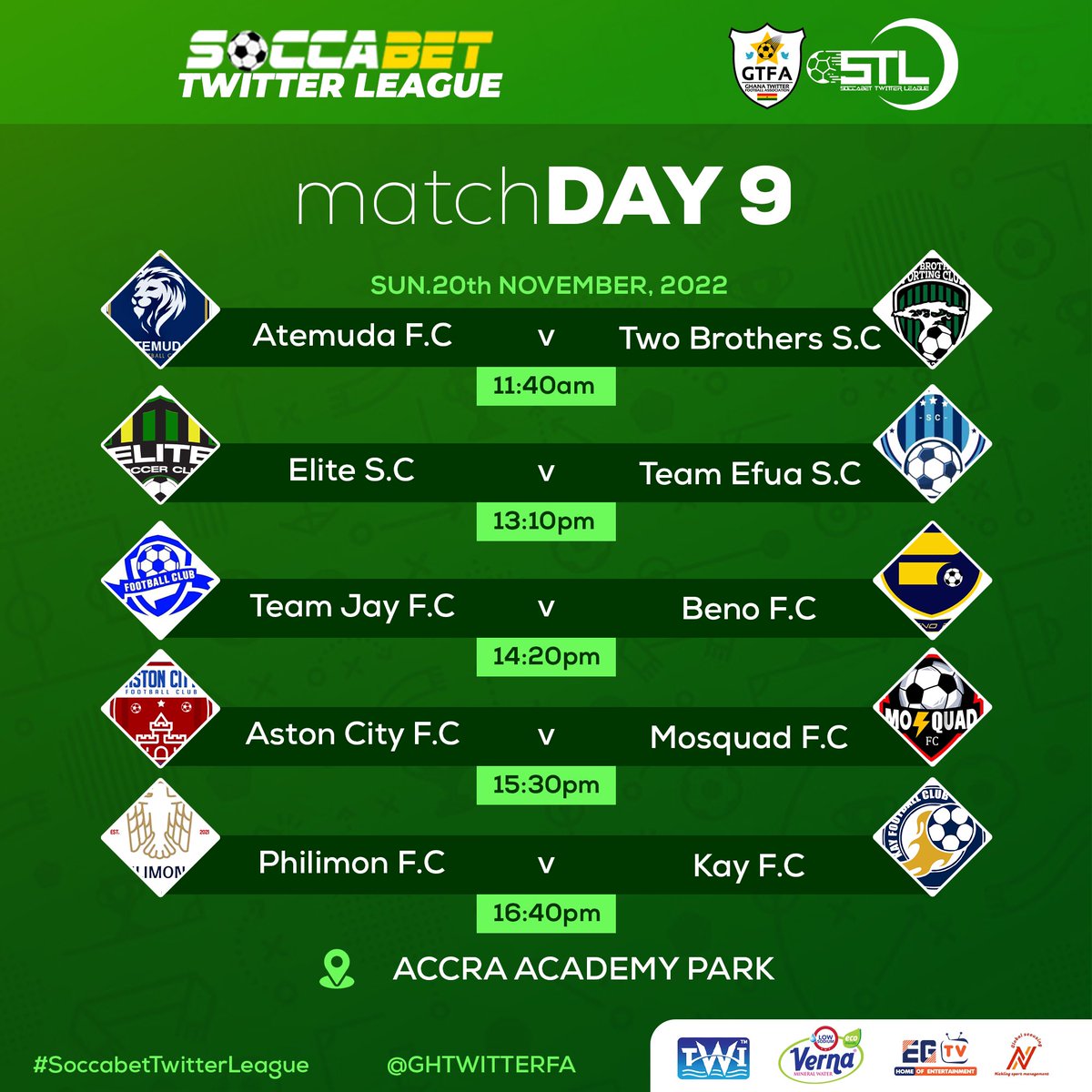 Ending the 1st round of #SoccabetTwitterLeague in style. 

This Sunday, Accra Academy Park🤲🥂🔥🔥🔥