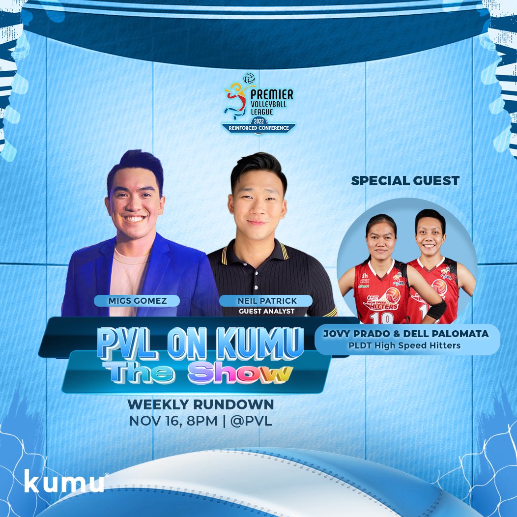 PVLonkumu's tweet photo. Kumunizens! Forda PVL chikka muna tayo! 

Makichikkahan with @MigsGomez and makakasama natin si @neilpatrick_f, ang ating guest analyst for tonight! 

Tara na sa @kumuPH! 

#PVLonkumu #PVL2022 
WATCH PVL FOR FREE: https://t.co/nrRIhp3eXB https://t.co/Xpadm5C7v0
