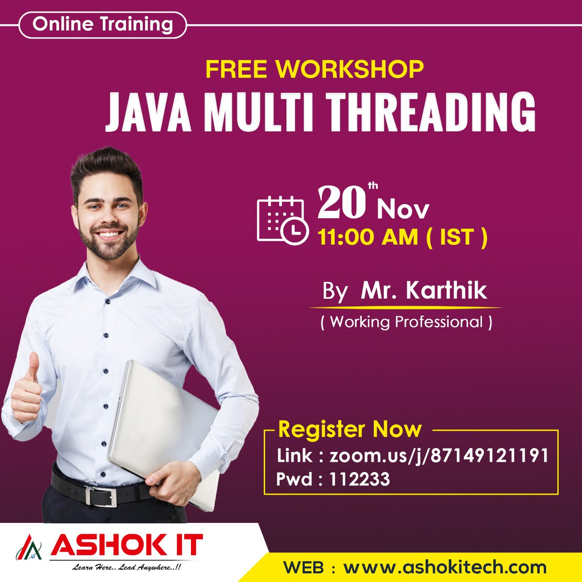 ashokitschool's tweet image. 🛑Free Workshop🛑
✍️ Enroll Now : bit.ly/3UWMg93
👉 Workshop On 20th-Nov @ 11:00 AM IST
🌐 Visit : ashokitech.com
📞 Contact Us : ashokitech.com/contact-us
#javamultithread #java #workshoponjava #workshop #coding #livecoding #onlineworkshop #workshoponmultithread