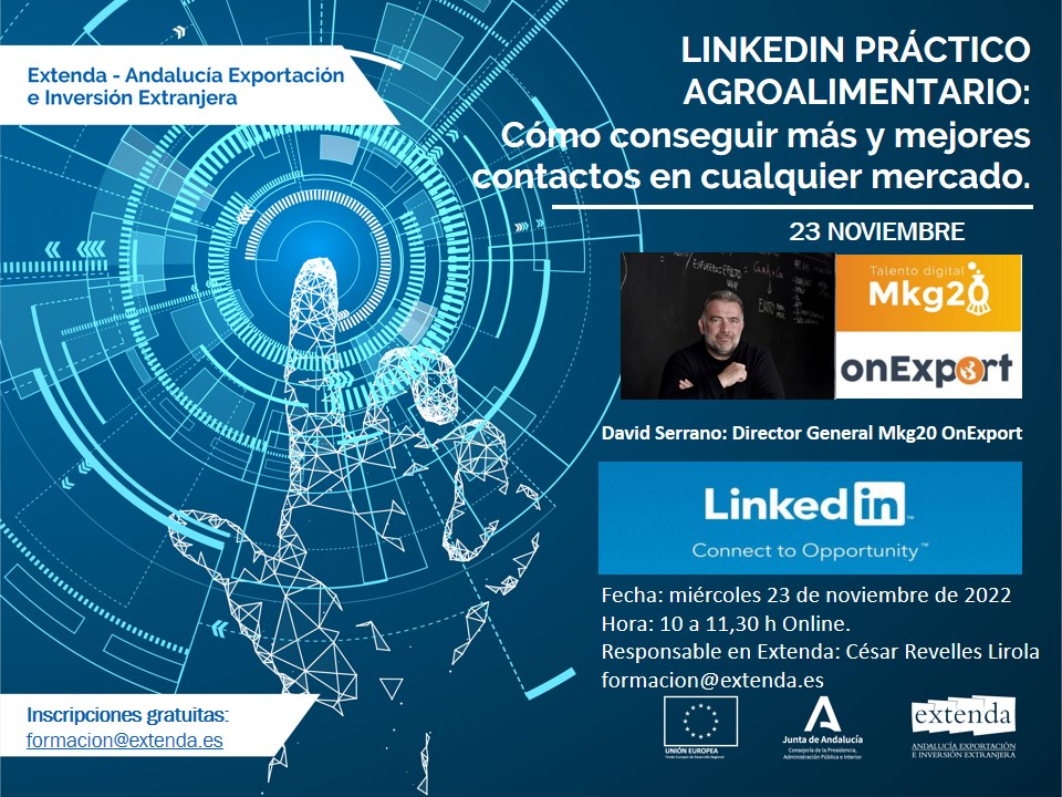 Nuestro #CEO <a href="/davidserranoes/">DAVID SERRANO GUTIÉR</a> imparte un #taller #online de <a href="/LinkedIn/">LinkedIn</a> de la mano de @extendajunta el 23 de noviembre a las 10:00h. Una gran #oportunidad para ampliar tu red de contactos nacionales internacionales

mkg20.es/taller-de-link…

#marketinginternacional #marketindigital