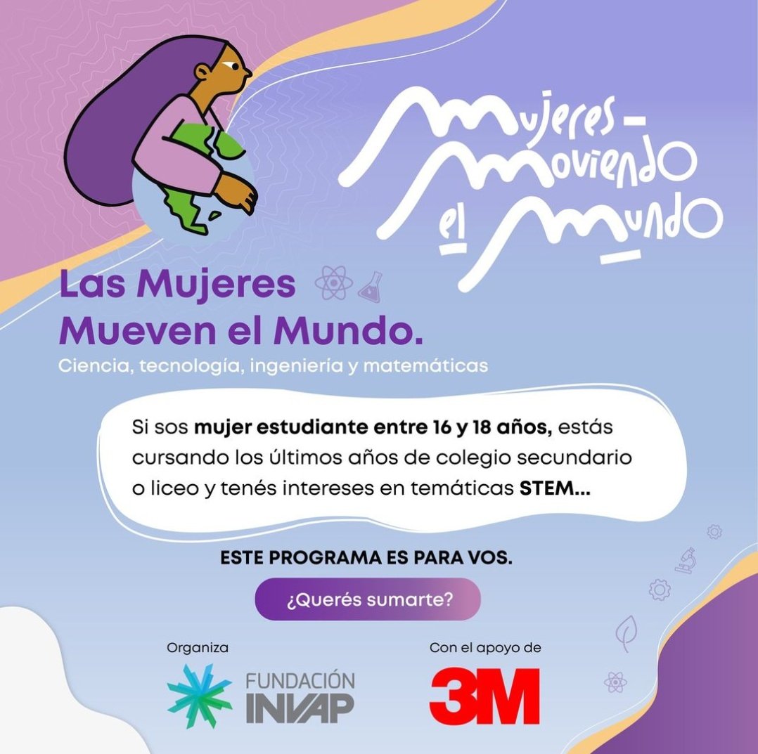 Sabías que si:

•sos mujer ♀️
•tenés entre 16 y 18 años 
•estás cursando el último o anteúltimo año del secundario/liceo 📚
•vivís en Argentina o Uruguay 🇦🇷🇺🇾
•y te interesa la ciencia/tecnologia 👩‍💻

¿podés ganarte un VIAJE DE INMERSIÓN a Bariloche 100% bonificado? 👇