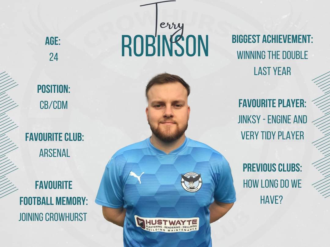 𝘗𝘭𝘢𝘺𝘦𝘳 𝘗𝘳𝘰𝘧𝘪𝘭𝘦

Our first Player Profile is the tracksuit collector himself, Terry Robinson!

Tel joined the Crows last season and eventually found himself as a key member of the Reserves side, both on and off the pitch. A cracking lad and player! 

#CROWS