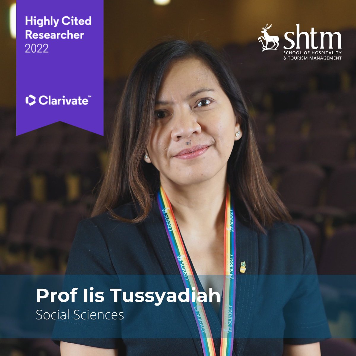 Proud that @tussyadiah is named a Highly Cited Researcher 2022 by @ClarivateAG in Social Sciences (1 in 1000!). See the list 👉 bit.ly/3fPhNLo #HighlyCited2022 @SHTMatSurrey @UniOfSurrey @SurreyResearch