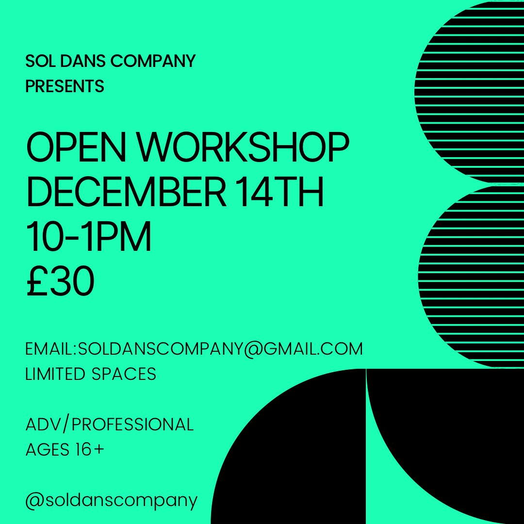 Looking to train in a safe and comfortable environment? Join our open <a href="/soldanscompany/">SolDansCompany</a> workshop.

Wednesday, December 14th 2022
10-1pm 
London
£30
Limited places
Ages 16 +

Email: soldanscompany@gmail.com
To register interest