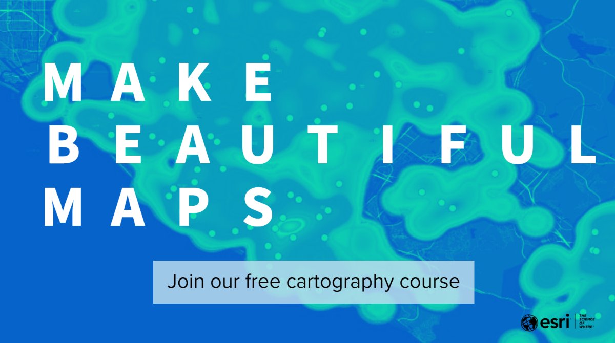 EsriTraining's tweet photo. PS: If you want to learn how to create gorgeous, informative maps, join our free Cartography #MOOC. Course opens February 22.🗺️ https://t.co/Ah9XSAFglU https://t.co/JiAdEeSmqz