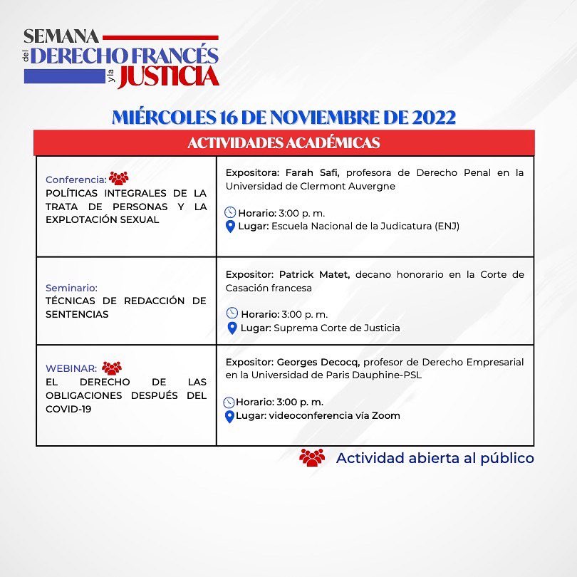 HenriCapitantRD's tweet photo. Por la SEMANA DEL DERECHO FRANCÉS Y LA JUSTICIA, el día de hoy también se celebrarán otras conferencias, seminarios, webinars y eventos culturales, en diferentes lugares de Santo Domingo. Desliza para ver más detalles. ¡No te lo pierdas! #associationhenricapitant https://t.co/mXqQJccFz0