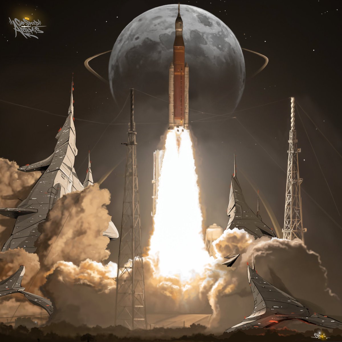Kaer_Mtr's tweet photo. We are going back to the Moon! #godspeed @NASAArtemisNews . Todays painting #caer8th https://t.co/3tx92grTsn