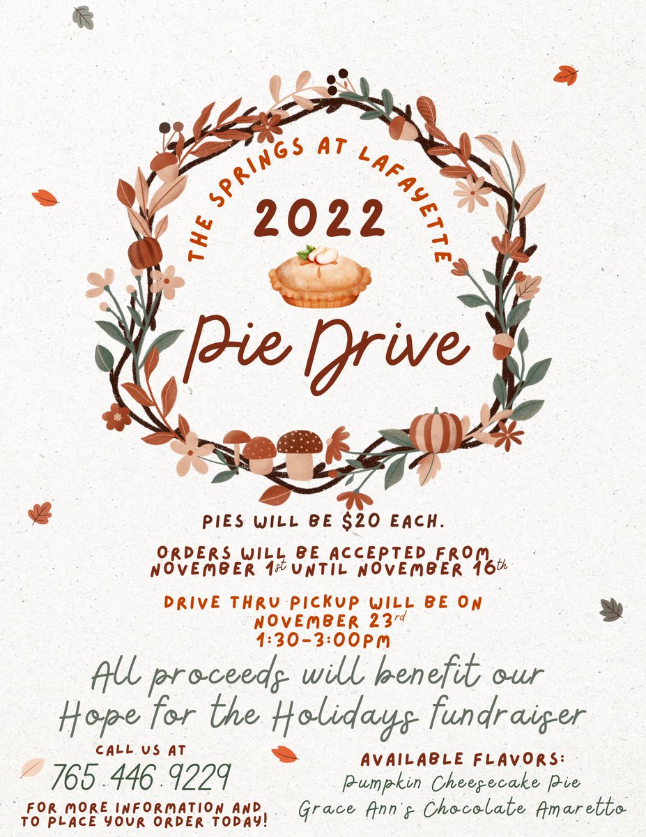 S_Lafayette's tweet photo. Thanksgiving Pie orders are due by this Sunday, November 20th! Don't miss your chance to have your holiday pie handmade by our chefs! Call us today to make an order! https://t.co/lNAby9RhZa
