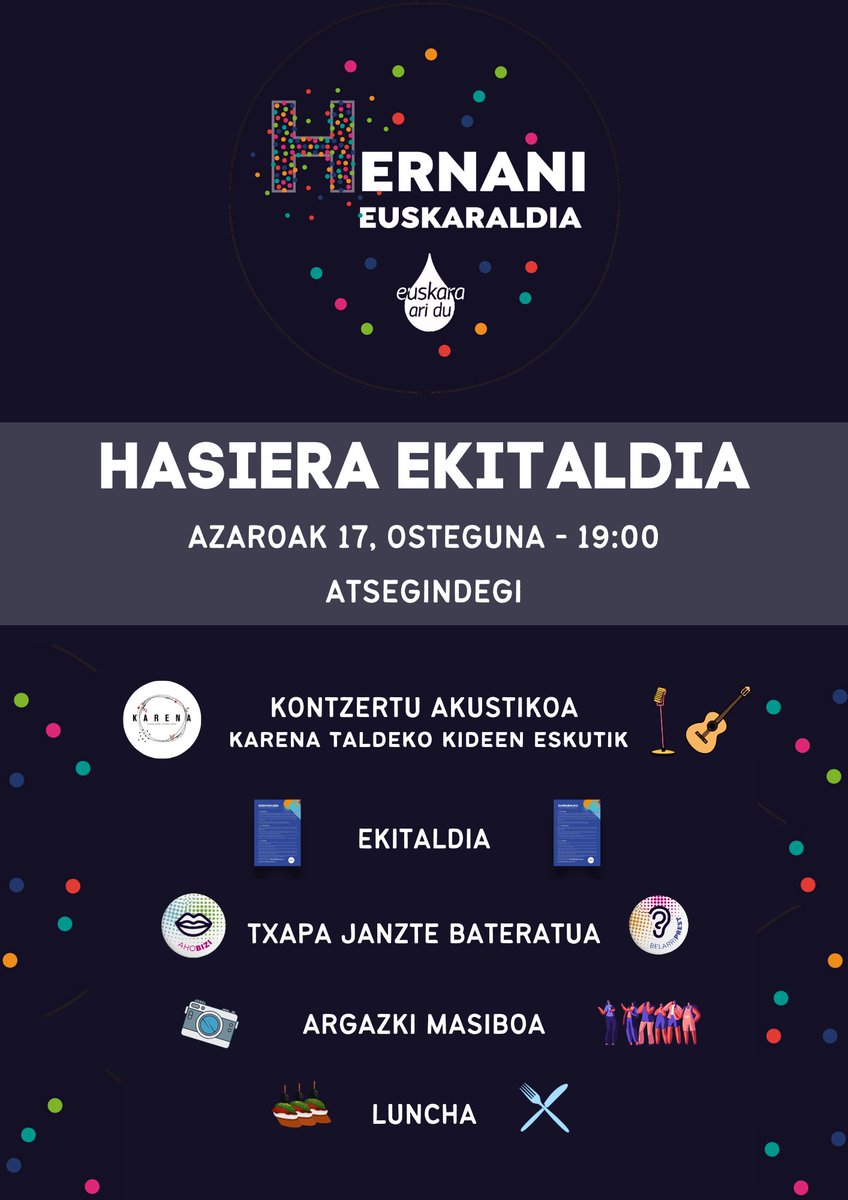 Bihar arratsaldeko 19:00etatik aurrera emango diogu hasiera Euskaraldiaren hirugarren edizioari!!

Hemen duzue egitaraua! Animatu!!
#hitzezekitekogaraia