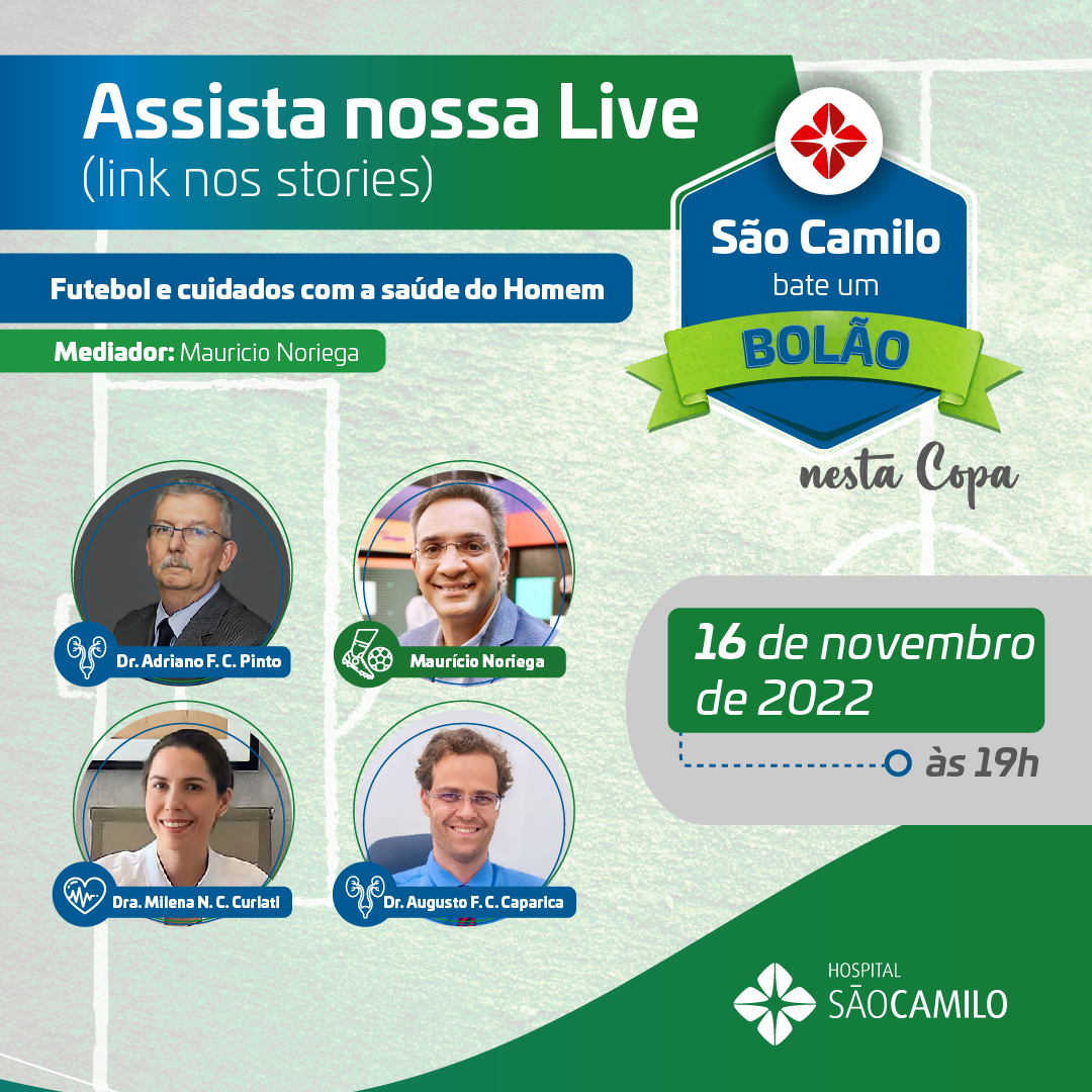 Hoje às 19h00 teremos a transmissão ao vivo do São Camilo bate um bolão.

Nossos especialistas vão falar sobre saúde do homem e com a ajuda do Maurício Noriega falaremos também sobre futebol e Copa do Mundo.
Assista no link youtu.be/qhp-k_W48DI

#NovembroAzul #SaudeDoHomem