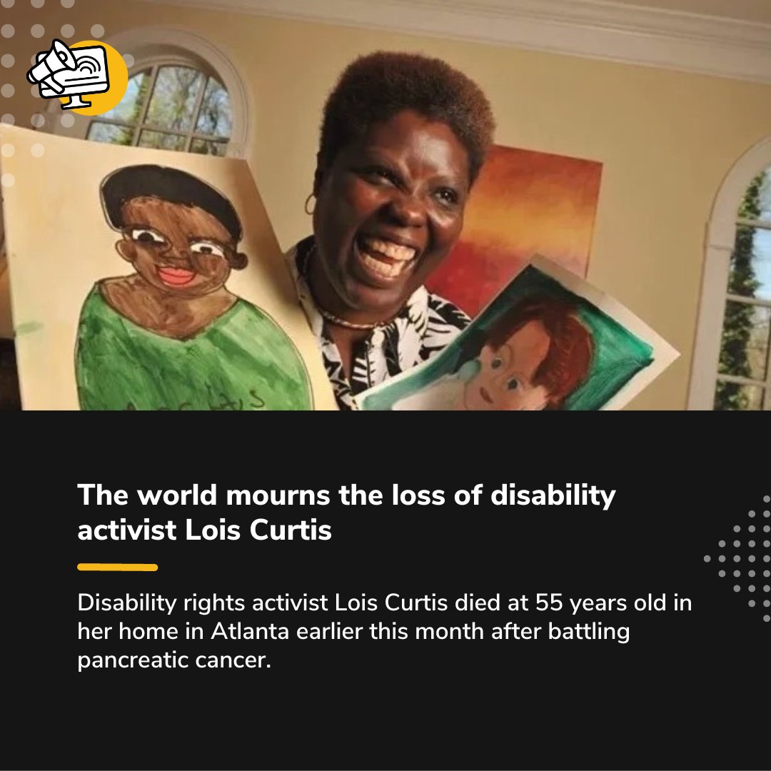 abilitymediagrp's tweet photo. The world mourns the loss of disability activist Lois Curtis. Disability rights activist Lois Curtis died at 55 years old in her home in Atlanta after battling pancreatic cancer. Image of: Lois Curtis smiling. Read your #abilityarticle here: https://t.co/ysChefmLzD https://t.co/I04Bnc4eWv