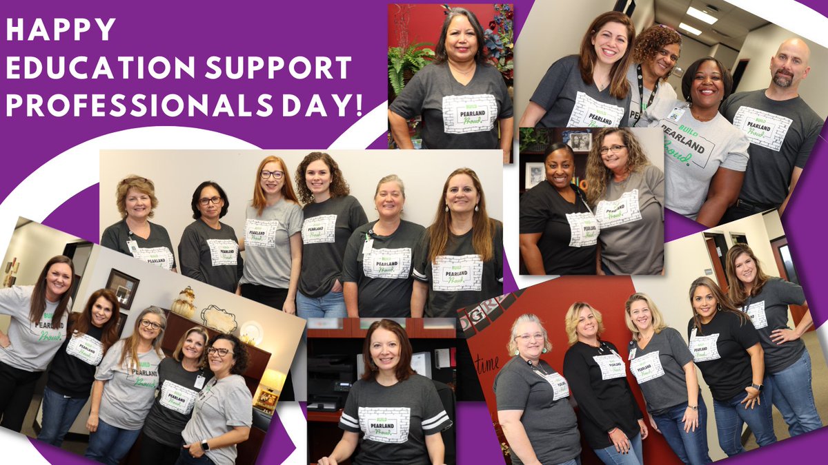 PearlandISD's tweet photo. 💜😊Happy Education Support Professionals Day! These professionals support campuses to ensure every child can be safe, learn, grow and achieve! #BuildPearlandProud #EducationalSupportProfessionalsDay https://t.co/Z7ZP1B0jLq