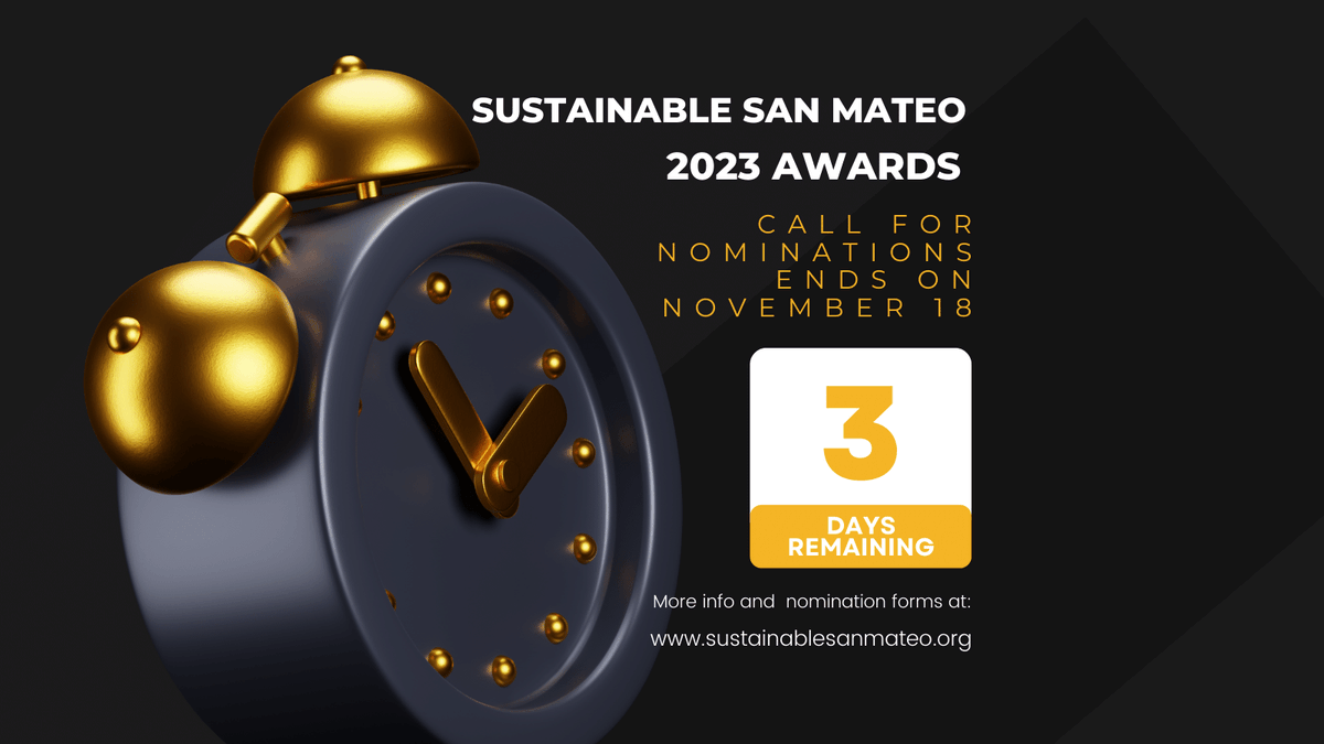 Is your business a sustainability leader? 3 more days to go! Applications for our 2023 Sustainability and Green Building Awards are closing on 11/18. Learn more at: sustainablesanmateo.org/home/2023-call…