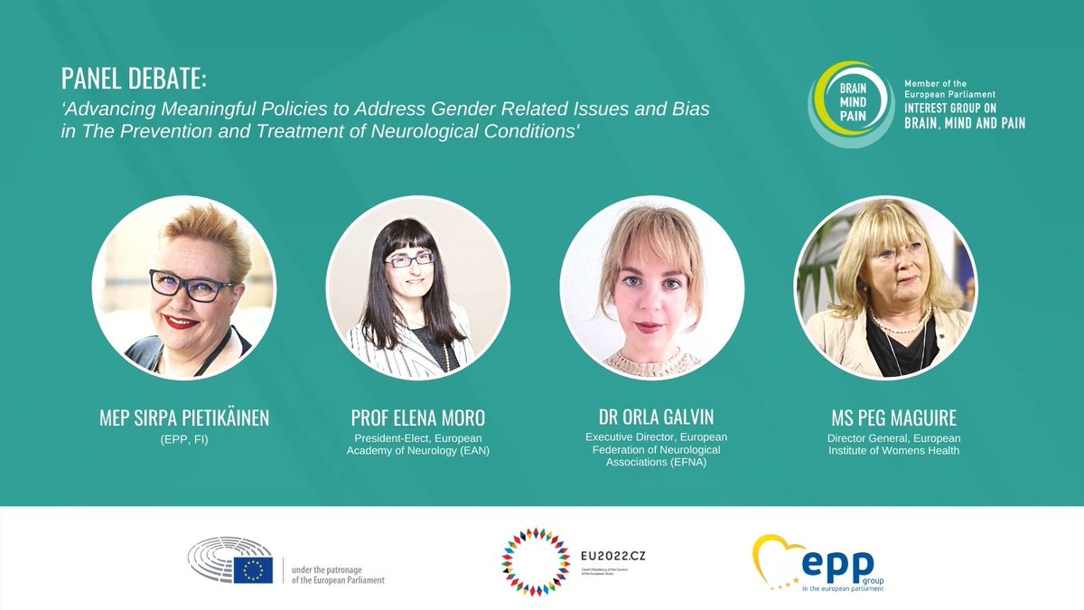 brainmindpain's tweet photo. Speakers at the next meeting of the #BrainMindPain MEP Interest Group will include MEP @spietikainen, Prof Elena Moro @EANeurology, Dr Orla Galvin @EUneurology &amp; Peg Maguire @EUwomenshealth.
📅Hybrid event takes place Nov 29, 1-3pm CET.
Register now at https://t.co/XlrLS16myL https://t.co/IpdD3sGxQh