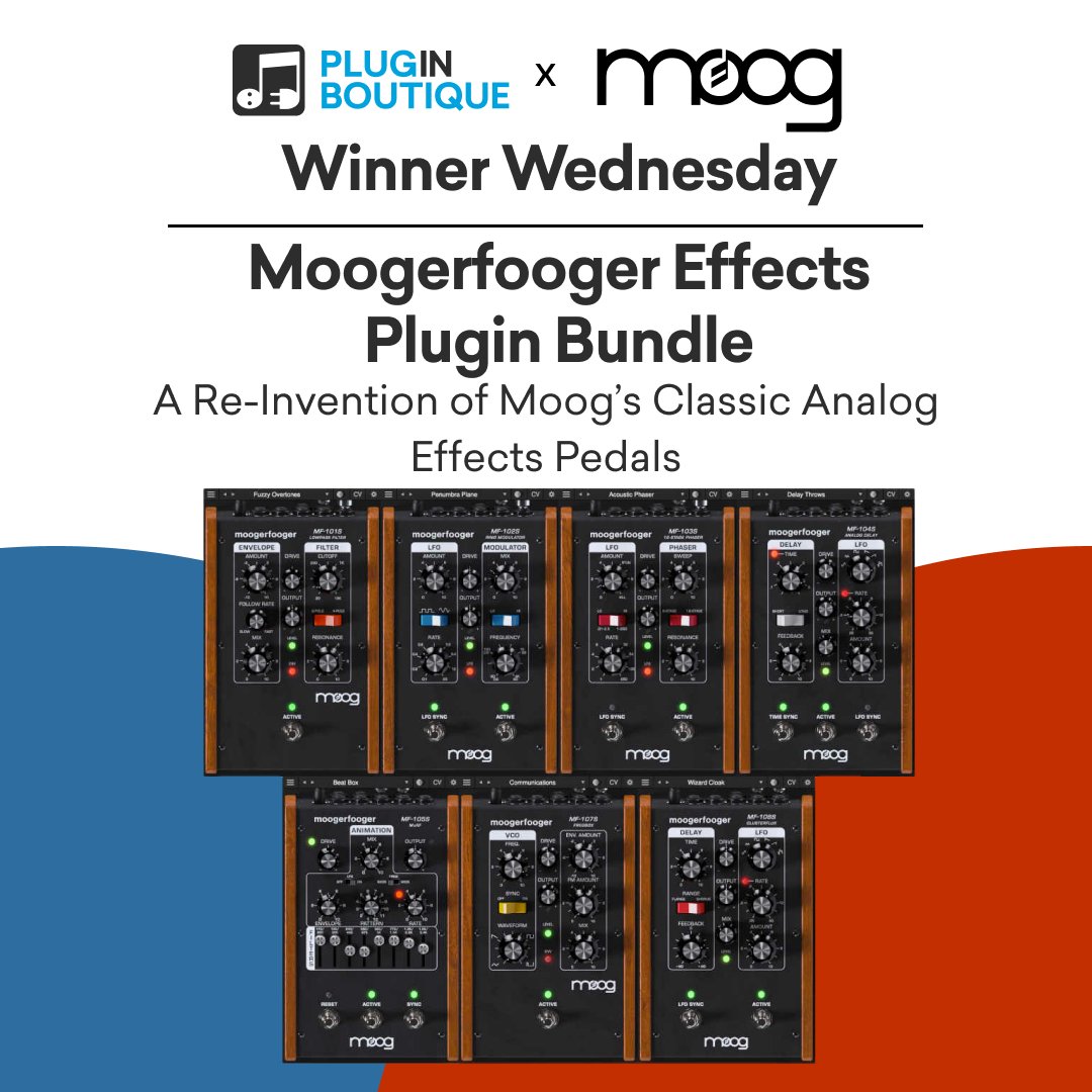 PluginBoutique's tweet photo. We have partnered up with Moog to give you the chance to win their Moogerfooger Effects Plugin Bundle. 🎉
​
To enter, simply follow us - 
@PluginBoutique 
 
 &amp; retweet this tweet!
​
​The winners will be announced next Wednesday.

More Info: https://t.co/tXc1orZGLs https://t.co/V4oPhLKGL1