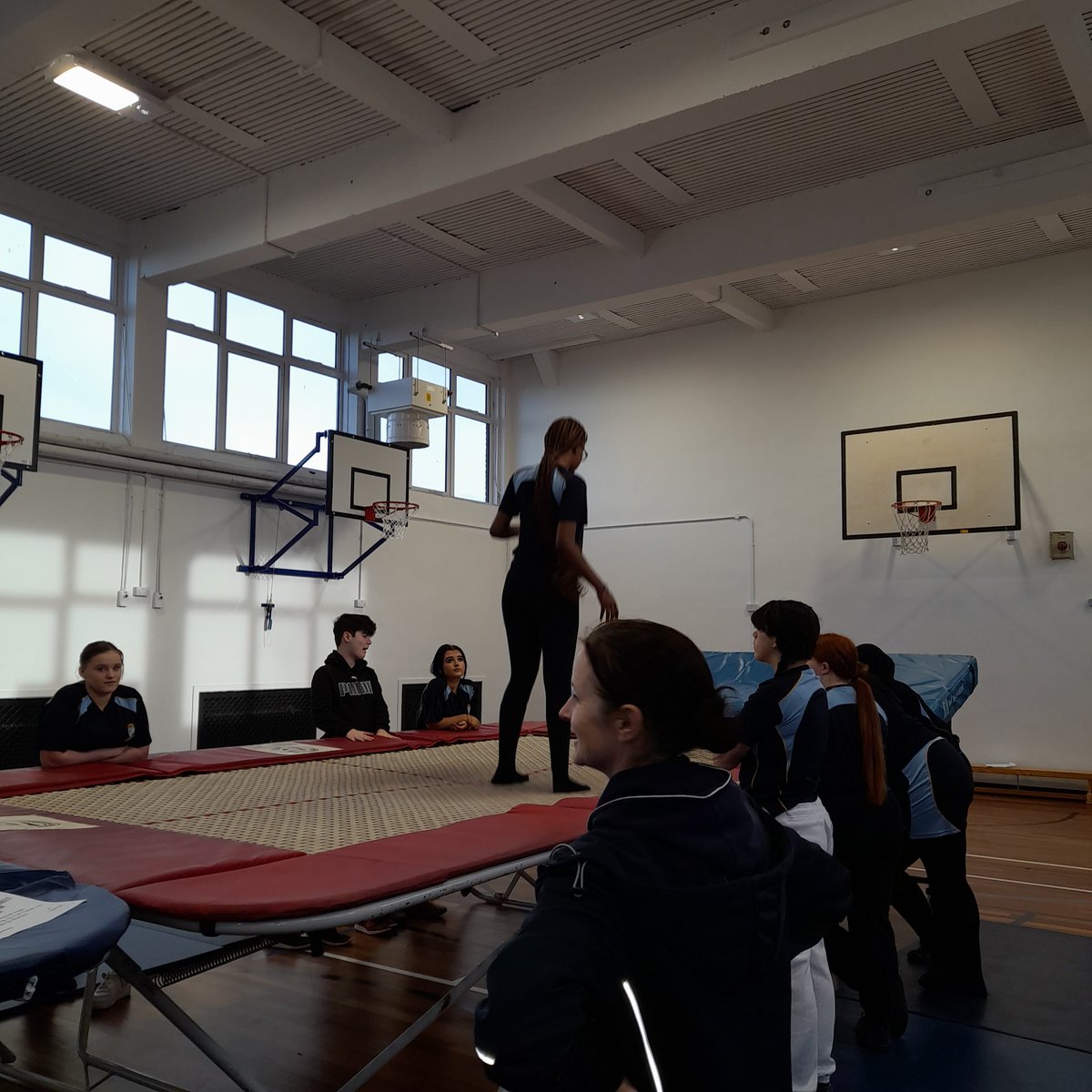 Lovely seeing year 11 s in pe. Might have tried a bit of trampolining myself. <a href="/ASCC_PEdept/">ASCC PE Dept</a>