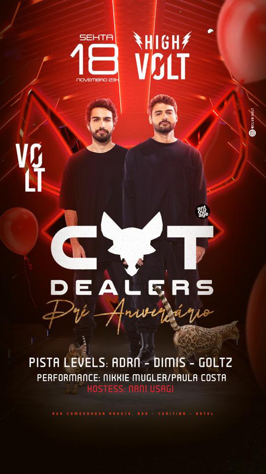 🚨 SORTEIO 🚨 

HIGH VOLT  
Com CAT DEALERS 
 
Vamos sortear UM INGRESSO e UM VALE DRINK para você curtir o nosso aniversário junto com a gente 🥳
 
Para participar você precisa:
⁃Curtir esse tweet  
⁃Dar RT neste Tweet
⁃Seguir o <a href="/voltclubcwb/">Volt Club CWB</a>

Resultado 17/11 às 12:00