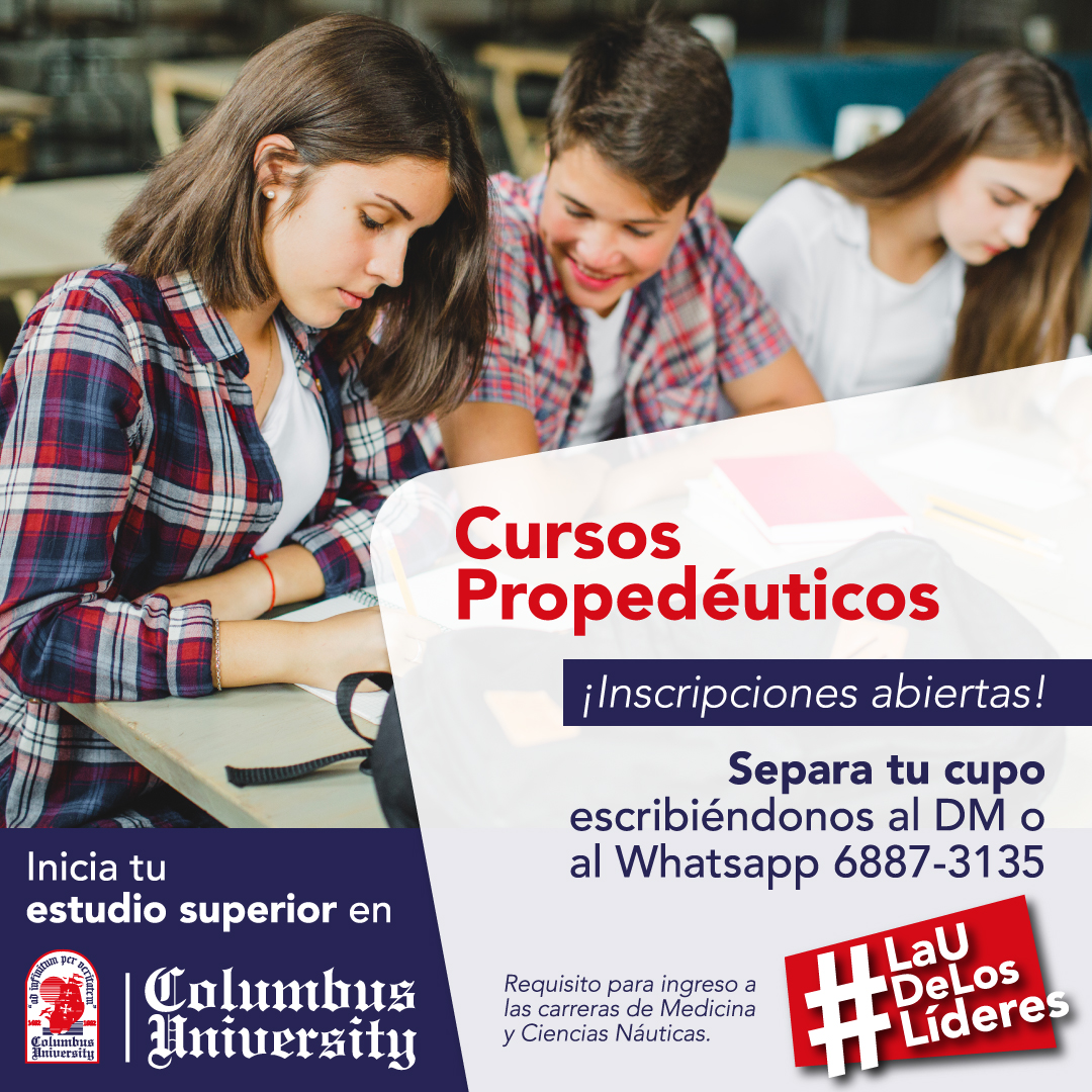 columbuspanama's tweet photo. Ya puedes separar tu cupo para los Cursos Propedéuticos los cuales son requisitos para ingresar a las carreras de la Facultad de Medicina y la Facultad de Ciencias Marinas y Tecnológicas. 🙌📚

Para separar tu cupo escríbenos al WhatsApp al 6887-3135 o al DM 😉👍 https://t.co/7UfqujN5fX