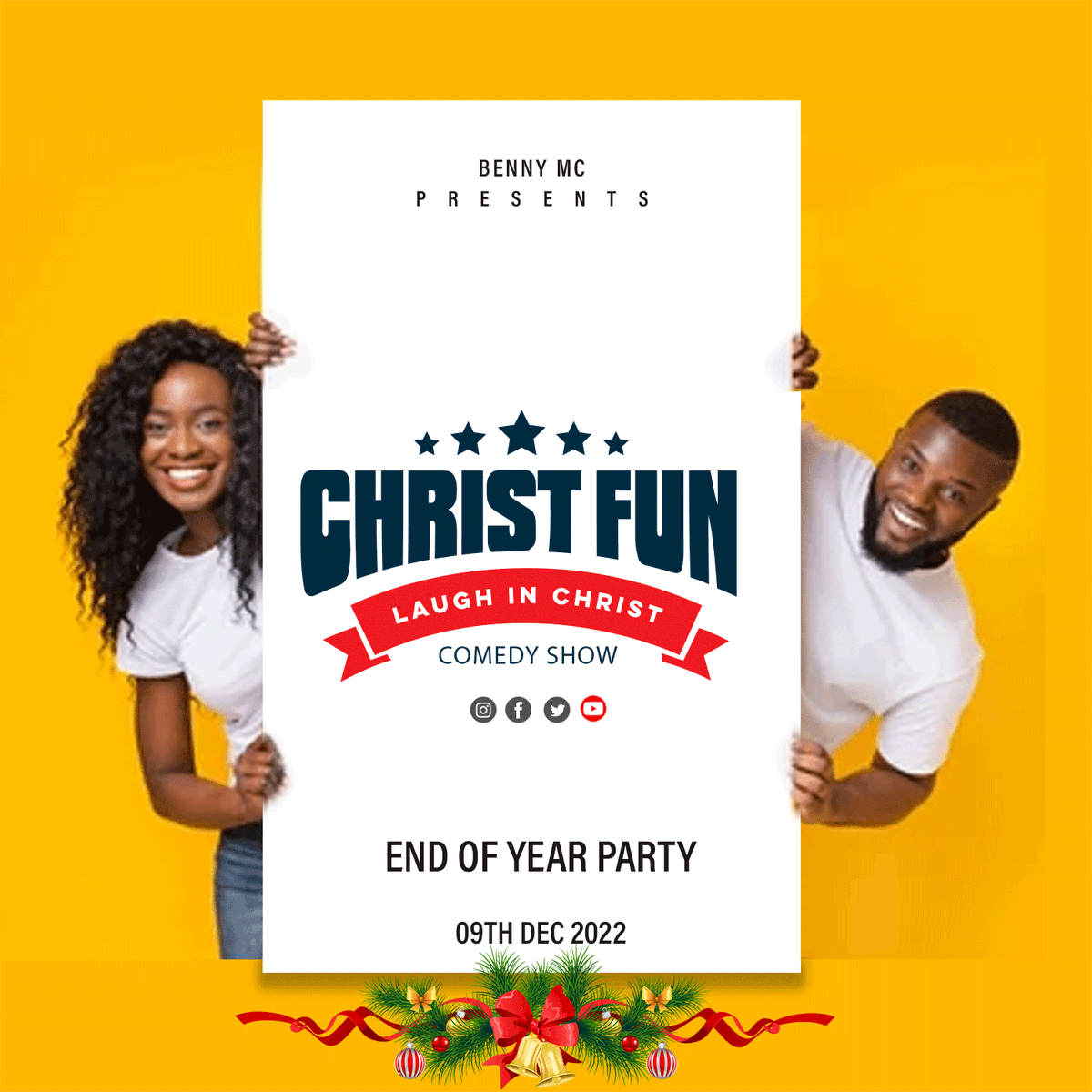 ProfBennyMc's tweet photo. Who would you like to attend The End Of Year Party?
#ChristFunComedy 
#LaughInChrist https://t.co/oUwpy3Pp05