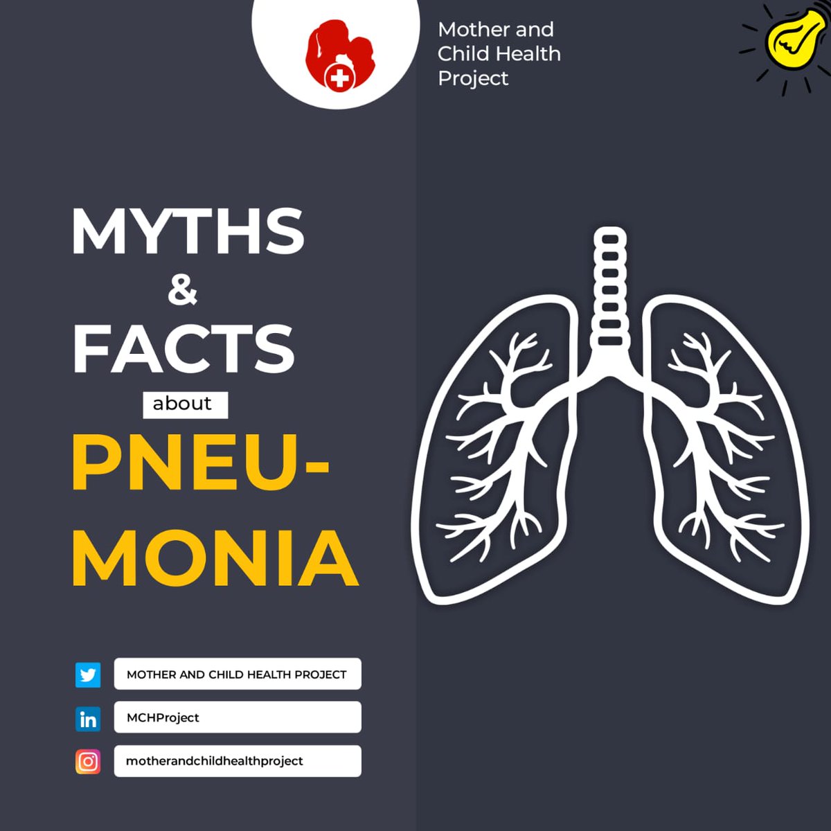 MCHProject's tweet photo. Myth buster Wednesday
Get to know facts about pneumonia

Like, share, and comment.

#mythbusterwednesday
#facts #myths #mbw #pneumonia https://t.co/jiZC6H3pHt