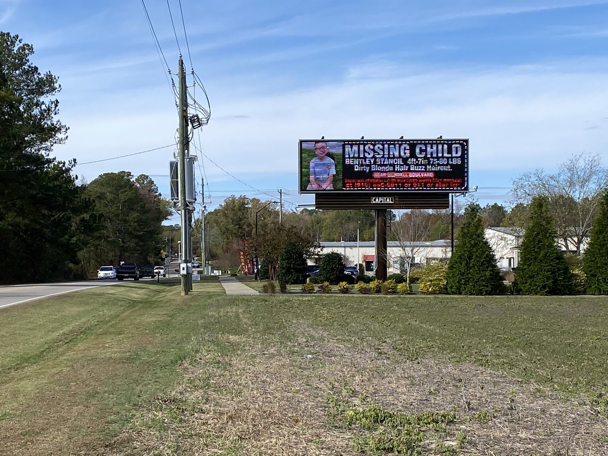 Wake County confirms 9-year-old Bentley Stancil has been found. This is a billboard near where he went missing in Wendell yesterday <a href="/SpecNews1RDU/">Spectrum News 1 RDU</a>