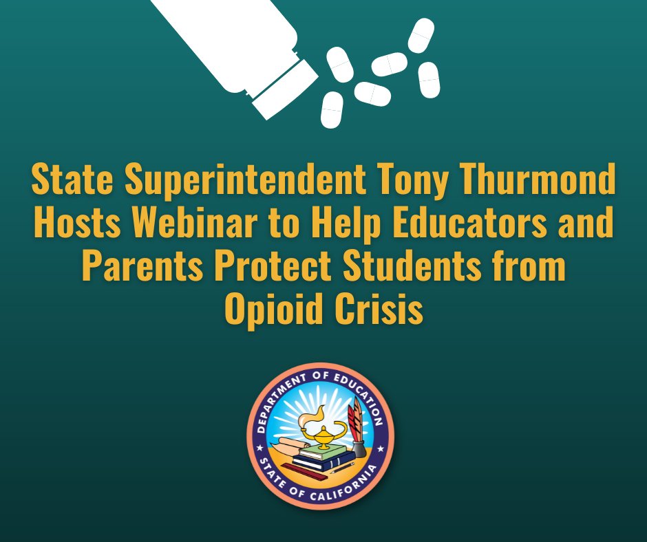 The CDE and State Supt. <a href="/TonyThurmond/">Tony Thurmond</a> convened a panel of experts yesterday to speak about strategies to combat the opioid/fentanyl crisis, the fastest-growing cause of death in CA.

Read more: cde.ca.gov/nr/ne/yr22/yr2… and watch a full recording here: tinyurl.com/y3bxenee.