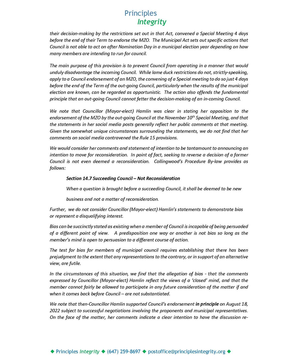 yvonne_hamlin's tweet photo. The Integrity Commissioner has thrown out a complaint about my opposition to the old Council’s MZO request. The report supports my position and condemns the lame duck Council’s actions. Council will meet tonight to discuss the MZO and restarting negotiations with the developer. https://t.co/91PT4XEZIh