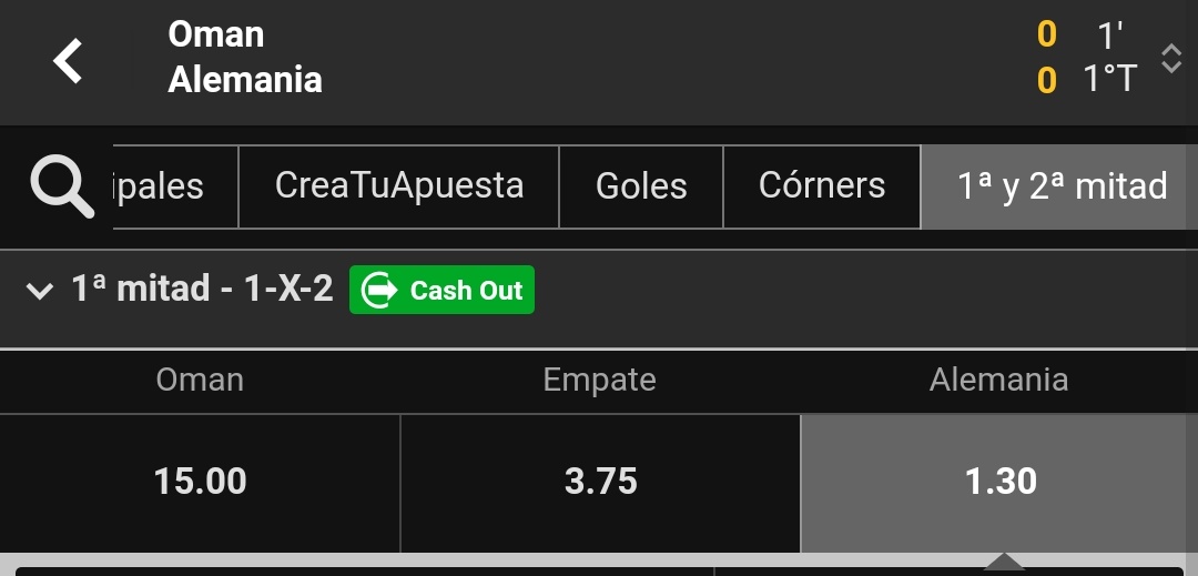 ElTioTipster's tweet photo. Oman vs Alemania
Alemania gana al 1er tiempo
Ya subió la cuota, va el minuto 10
#Stake5
.
.
.
#Apuestas
#ApuestasDeportivas
#Bet
#SafeBet
#bettingtips
#bettingtipster https://t.co/K1wz6uYU86