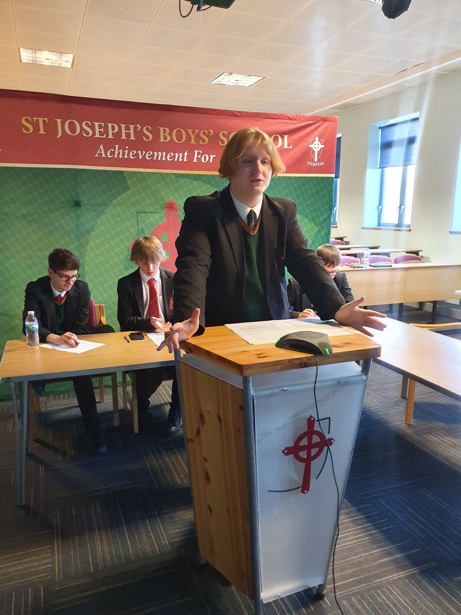 ENG_StJosephs's tweet photo. Our Senior Debate team competed against Coleraine Grammar today as opposition to the motion: 'Climate activists must give up meat'.
As always, the boys voiced their opinions with sensitivity, intelligence and absolute conviction 👏 
#empowered 
#achievementforall
@StJosephsDerry https://t.co/SiSfyKrVQG