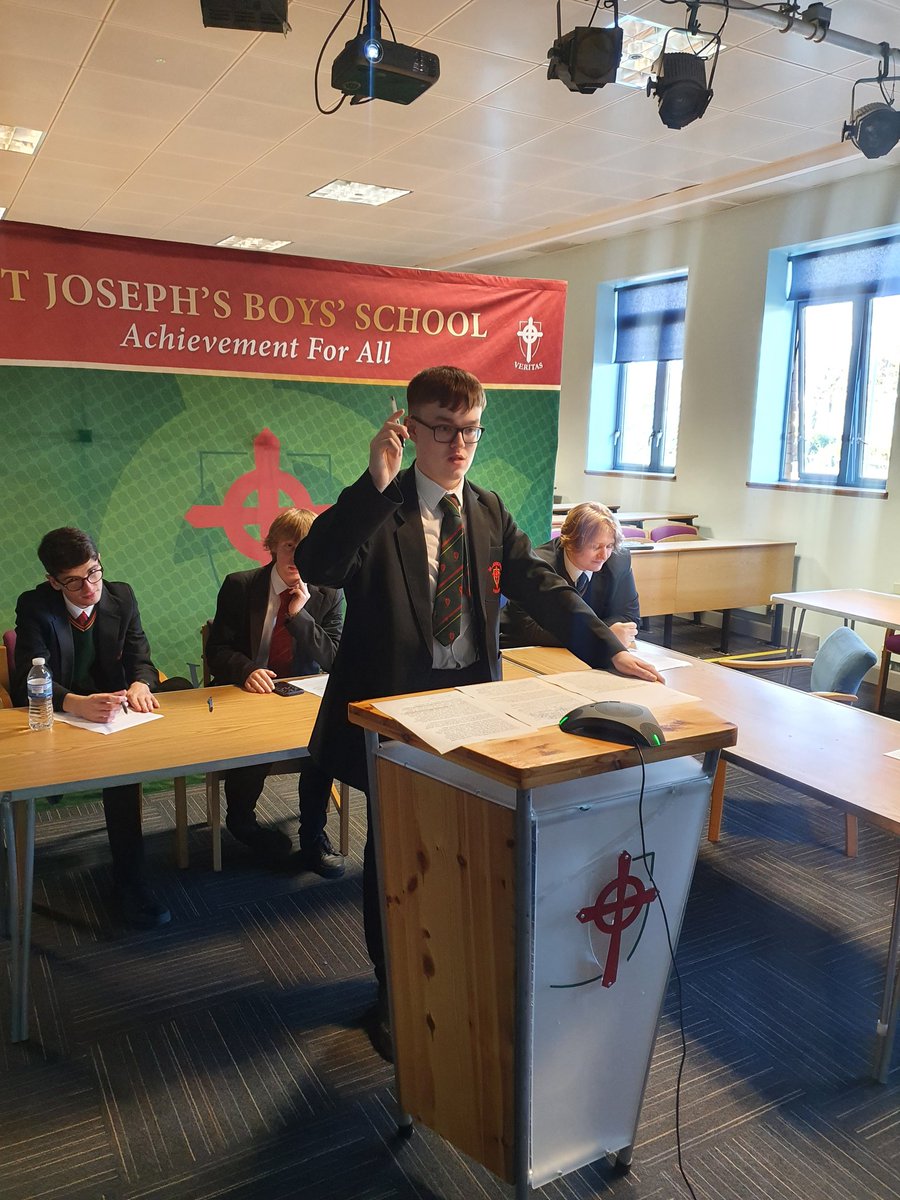 ENG_StJosephs's tweet photo. Our Senior Debate team competed against Coleraine Grammar today as opposition to the motion: 'Climate activists must give up meat'.
As always, the boys voiced their opinions with sensitivity, intelligence and absolute conviction 👏 
#empowered 
#achievementforall
@StJosephsDerry https://t.co/SiSfyKrVQG