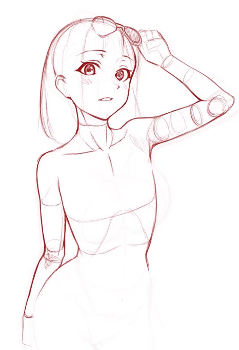 ラフ練習昨日の続きを描きました(`・∀・')あれ?体と顔のバランス悪いかも…? 
