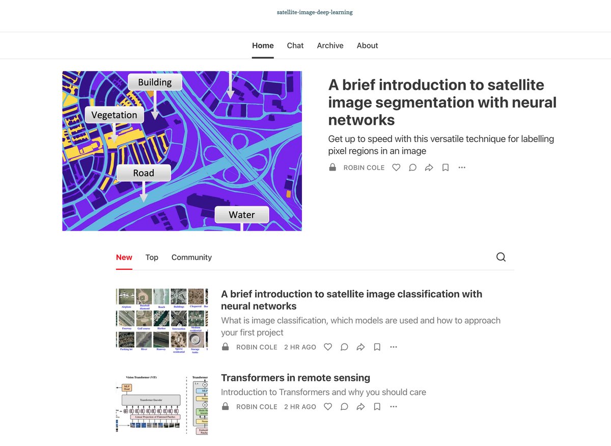 I am excited to share that the satellite-image-deep-learning newsletter now lives at its own domain 🛰️  
I also now host my blog posts &amp; videos there too, so all media are all in once location 🏠

satellite-image-deep-learning.com