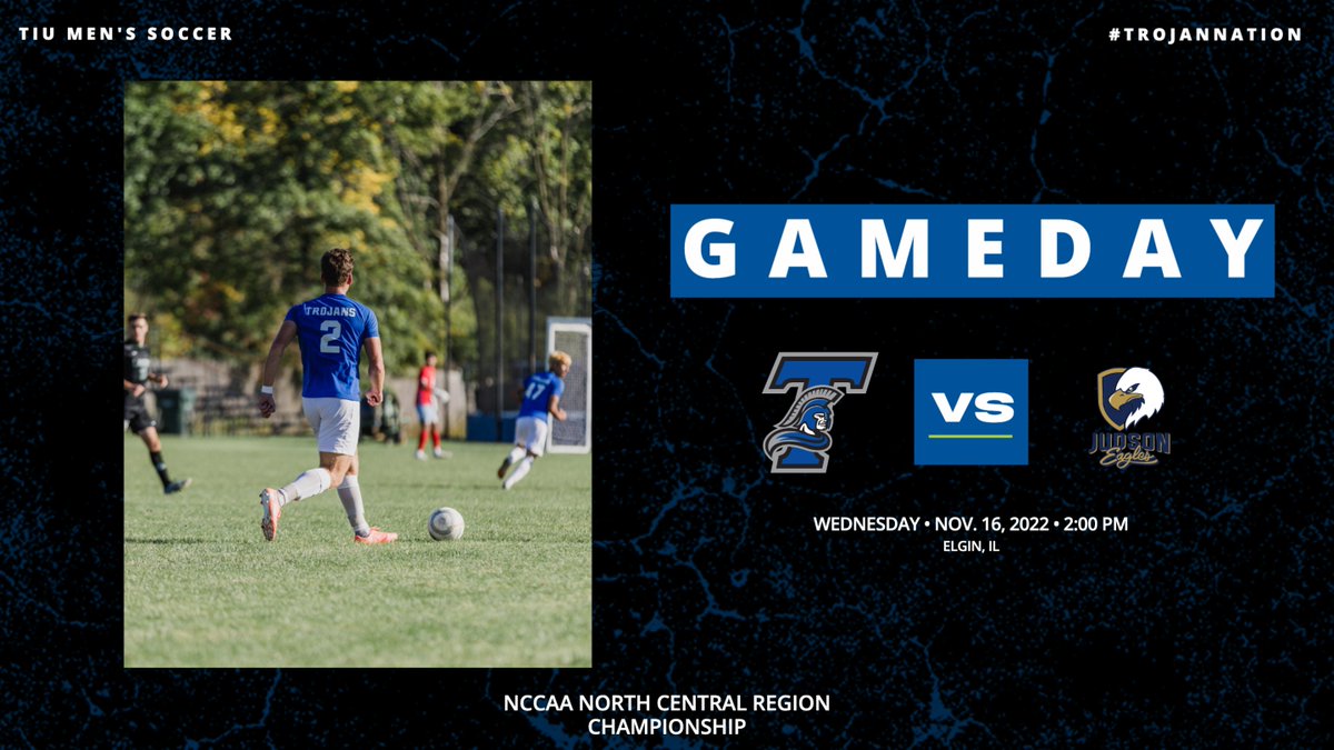 A week and a half of practice later, it’s GAME DAY! We’re heading to Judson University today to battle the Eagles for a spot at the NCCAA National Tournament!

📍 Elgin, IL
🕰️ 2:00pm
💻 bit.ly/3ghnpy1
📊 bit.ly/3hO6cwu

#TrojanNation #WeAreTIU