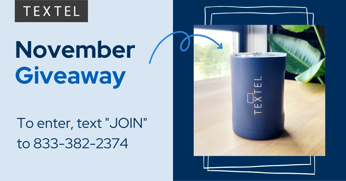 textelnow's tweet photo. Text JOIN to 833-382-2374 now for a chance to win MONTHLY prizes! We'll send you 3-4 messages a month with tips, best practices and promos! And, you'll automatically be entered to win our monthly giveaways! https://t.co/SJpONuiDzx