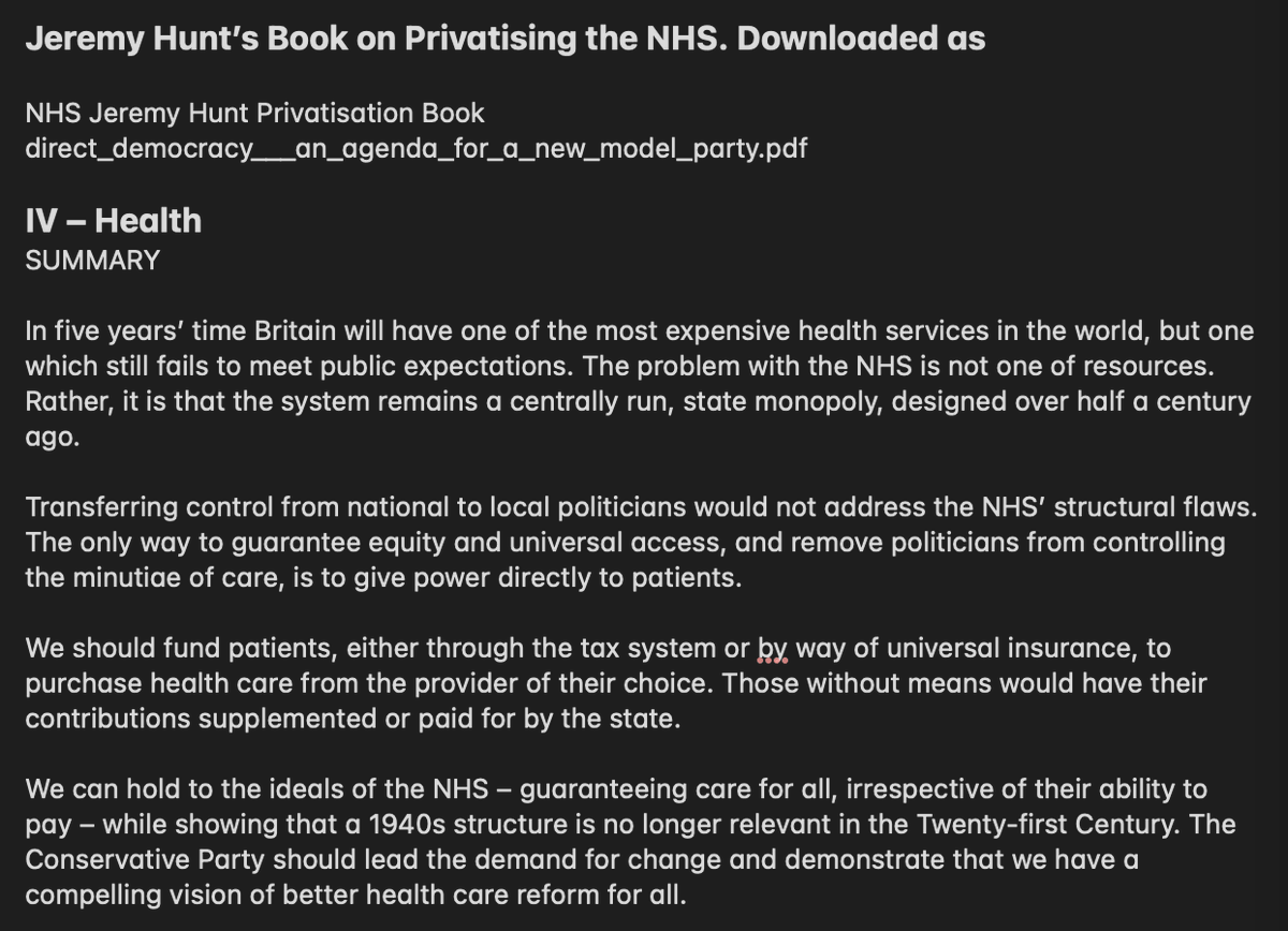 MarcusFitzsimon's tweet photo. #ScrapNHSBill
#SupportDoctors
#SupportNHSWorkers
#NHS
#ThankAGP
#NoToPrivatisation
#FBNHS
#BooTheBill
#EnoughIsEnough
#GeneralElectionNow
& now Jeremy Hunt holds the purse strings in the knowledge he wrote a book on privatising our precious NHS https://t.co/gDIfHi1t42