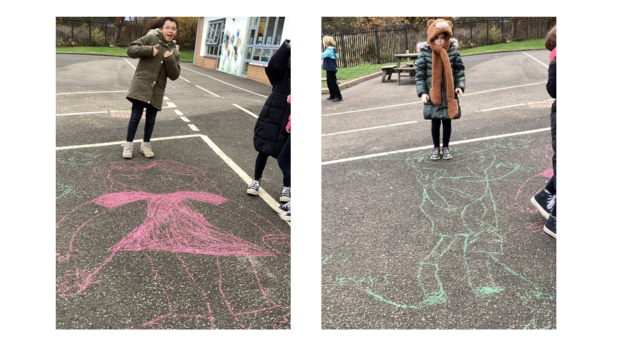 MissBurke11's tweet photo. Outdoor Learning with a French twist today! Introducing our new vertical groups, P4-7 here! The children listened and played games to learn the French for the body and clothing.  Then, we used chalk to draw people and label them in French. Superb effort from all! 🇫🇷👌 https://t.co/eRcrS29inH